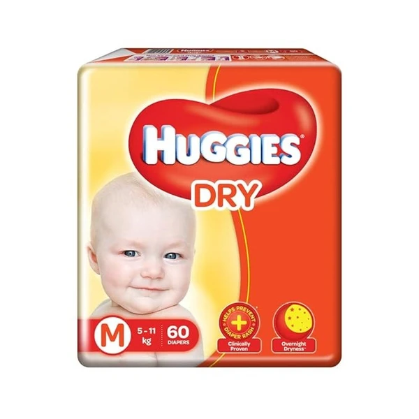 Huggies Complete Comfort Dry Tape Medium (M) Size Baby Tape Diapers, 60 count, with 5 in 1 Comfort