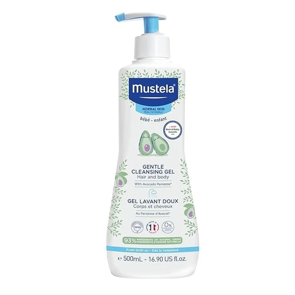 Mustela Baby Gentle Cleansing gel 16.90oz/500ml - with Natural Avocado fortified with Vitamin B5 - Biodegradable Formula & Tear-Free