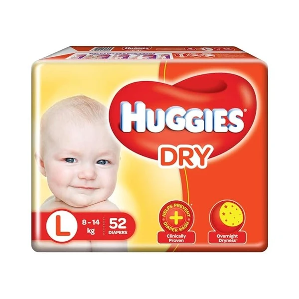 uggies Complete Comfort Dry Tape Large (L) Size Baby Tape Diapers, 52 count, with 5 in 1 Comfort