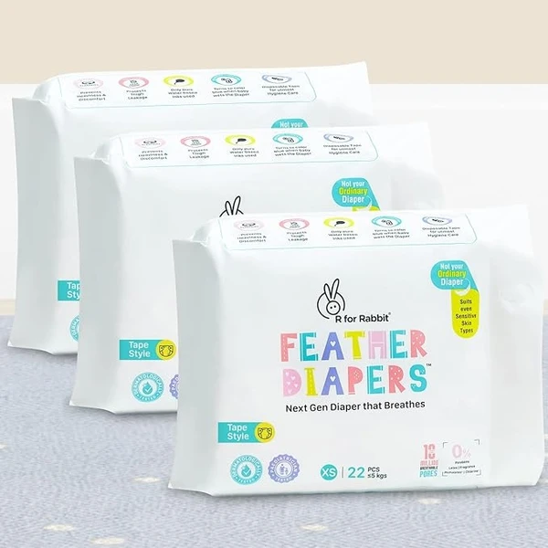 R for Rabbit XS New born Premium Feather Diaper for Baby 0 to 5 kgs (66 Combo Pack Offer)