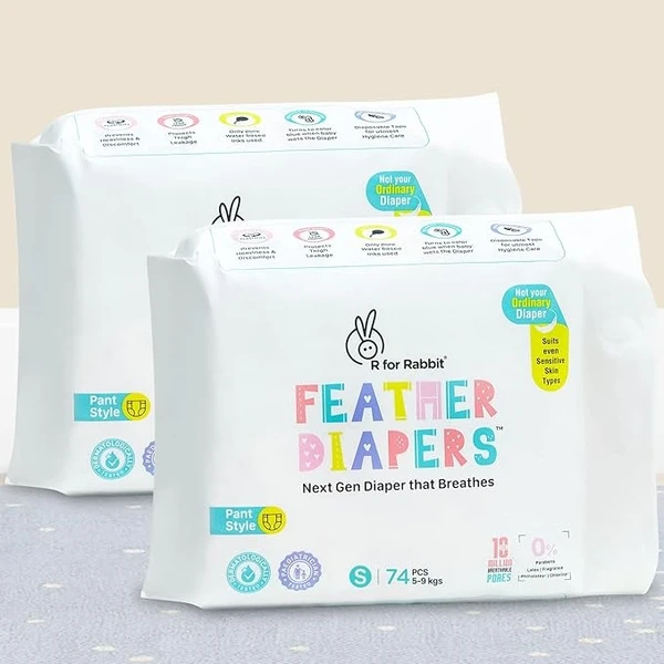 R for Rabbit Small S Size Premium Feather Diaper for Baby 5 to 9 kgs (148 Combo Pack Offer)