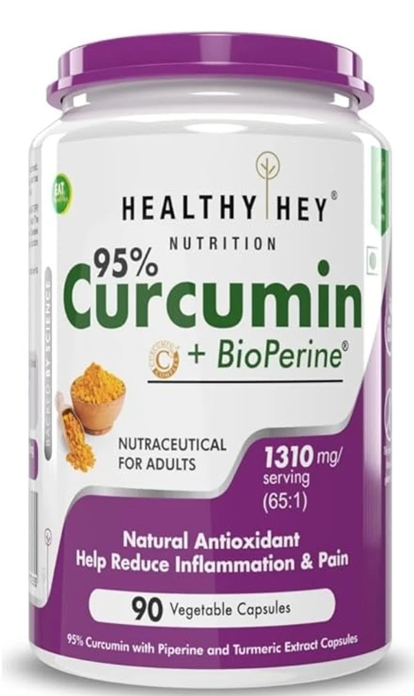 HealthyHey Nutrition Curcumin with Bioperine 1310mg (Ultra Pure) | 90 Vegetable Capsules with Piperine