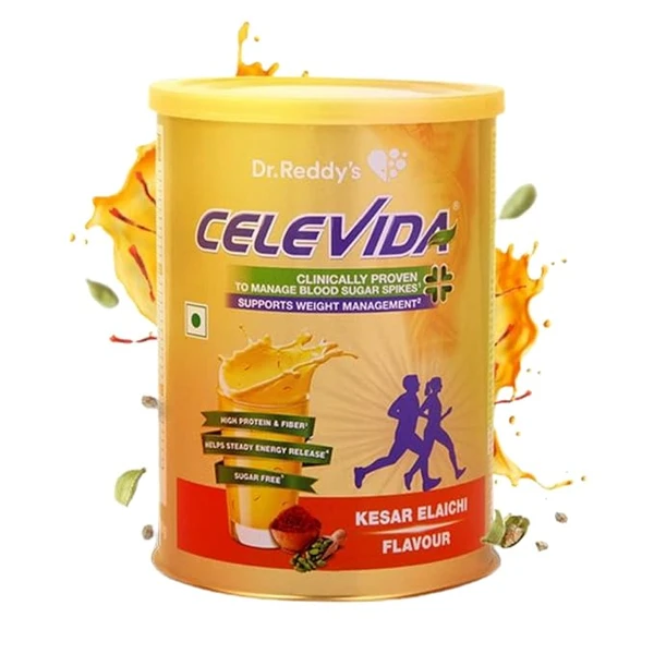 Celevida Protein Powder Drink for Diabetes Management by Dr. Reddys| Kesar Elaichi Flavour| No Added sugar | Millet based | For Glycemic control & Immunity Support | 400gm