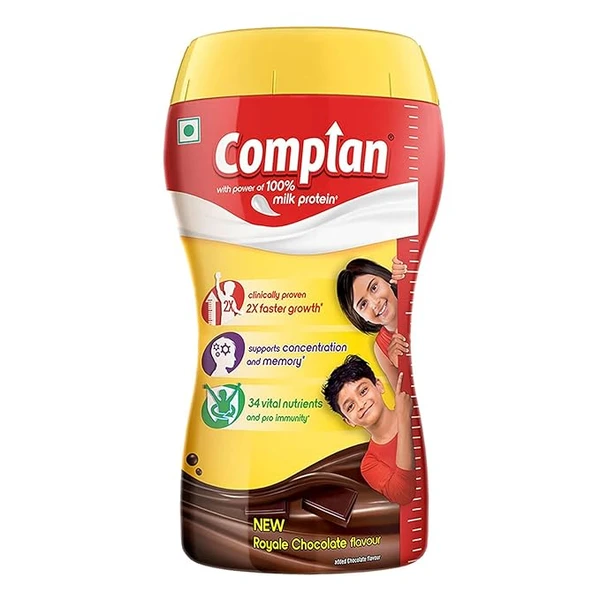 Complan Nutrition and Health Drink Royale Chocolate 500g, Jar pack with power of 100% Milk Protein and contrains 34 Vital Nutrients