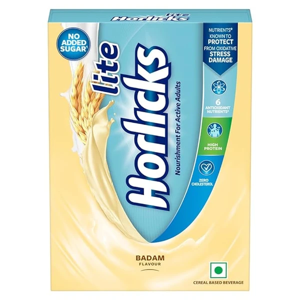 Horlicks Lite Badam Flavour Health & Nutrition Drink for Adults, 450g Powder Refill Pack | High Protein Adult Health Drink for Immunity, No Added Sugar