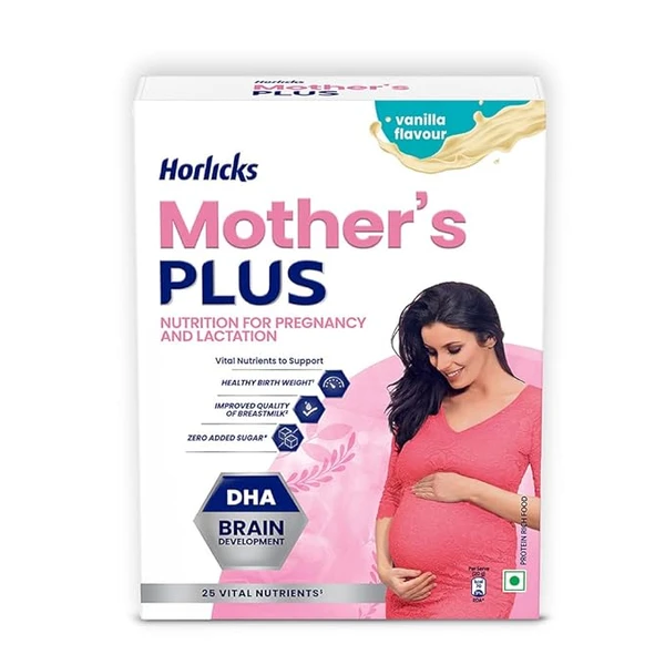 Horlicks Mother's Plus Vanilla 400g Refill, No Added Sugar | Protein Powder for Pregnancy, Breastfeeding | Health Drink with DHA for Brain Development