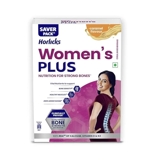 Horlicks Women's Plus Caramel Refill 400g | Health Drink for Women, No Added Sugar | Improves Bone Strength in 6 months, 100% Daily Calcium, Vitamin D