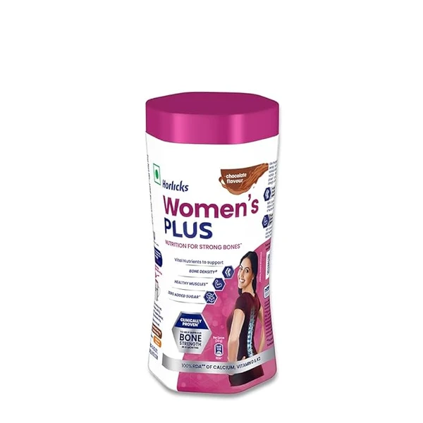 Horlicks Women's Plus Chocolate Jar 400g | Health Drink for Women, No Added Sugar | Improves Bone Strength in 6 months, 100% Daily Calcium, Vitamin D