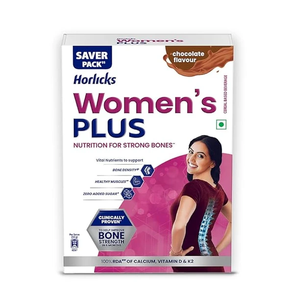 Horlicks Women's Plus Chocolate Refill 400g| Health Drink for Women, No Added Sugar| Improves Bone Strength in 6 months, 100% Daily Calcium, Vitamin D