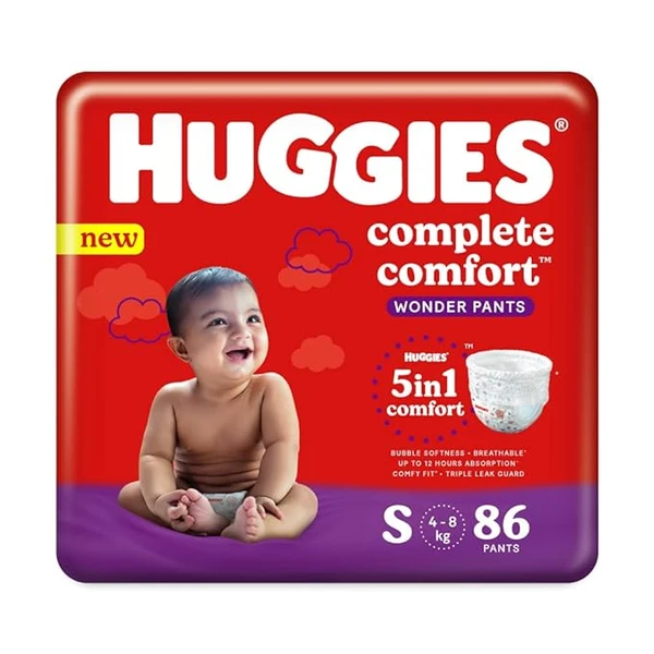 Huggies Complete Comfort Wonder Pants Small (S) Size Baby Diaper Pants,86 count, 4-8kg,with 5 in 1 Comfort
