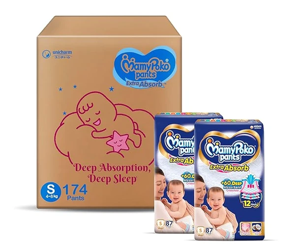 MamyPoko Pants Extra Absorb Baby Diapers, Small (S), 174 Count, 4-8 kg