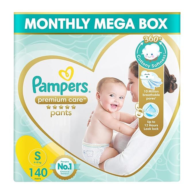 Pampers Premium Care Pants Style Baby Diapers Small S Size 140 Count All in 1 Diapers