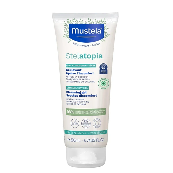 Mustela Stelatopia Cleansing Gel with Sunflower - Tear-Free Baby Cleanser for Face & Body - Enriched with Natural Avocado