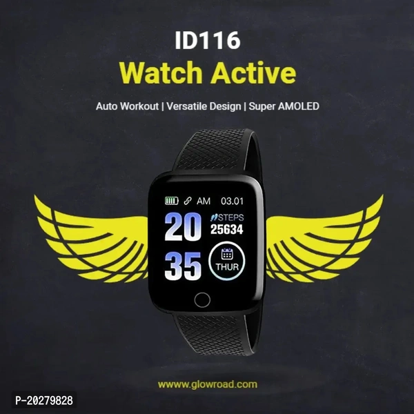 Smart Watch ID116 Plus New Version Bluetooth Smart Fitness Band Watch with Heart Rate Activity Tracker Waterproof Body- Blood Pressure Touchscreen for Men/Women - Black*