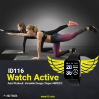 Smart Watch ID116 Plus New Version Bluetooth Smart Fitness Band Watch with Heart Rate Activity Tracker Waterproof Body- Blood Pressure Touchscreen for Men/Women - Black*