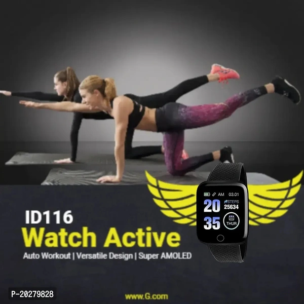 Smart Watch ID116 Plus New Version Bluetooth Smart Fitness Band Watch with Heart Rate Activity Tracker Waterproof Body- Blood Pressure Touchscreen for Men/Women - Black*