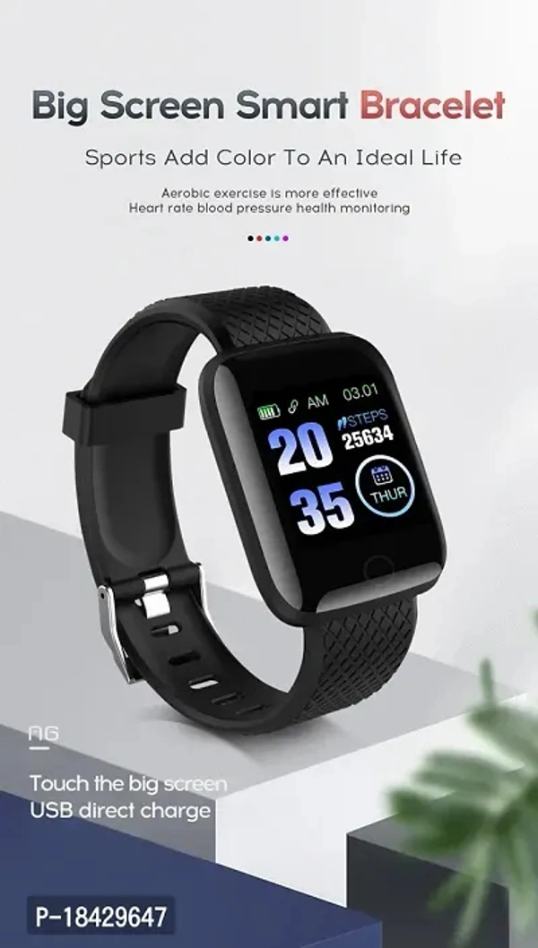 Smartest ID116 Plus Bluetooth Smart Fitness Band Watch with Heart Rate Activity Tracker Waterproof Body, Step and Calorie Counter, Distance Measure, OLED Touchscreen for Men/Women*