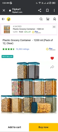 Plastic Grocery Container 1200 ml (Pack of 12, Clear)
