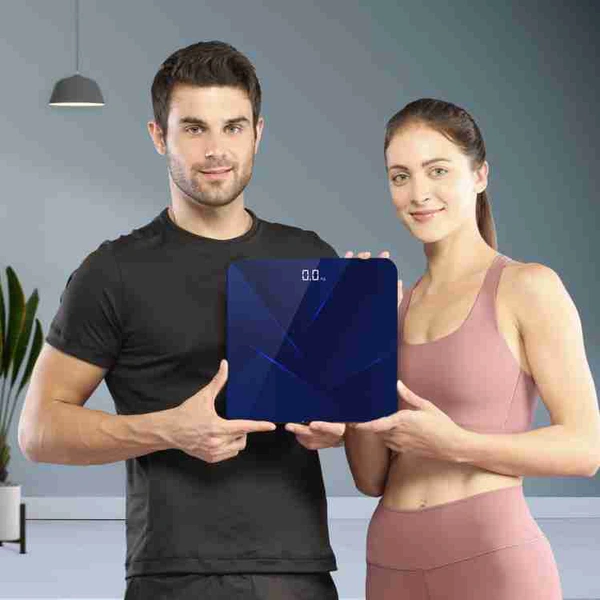 Gravity Prism Digital Weight Machine with Thick Tempered Glass & LCD Display Weighing Scale (Dark Blue) - Cornflower Blue