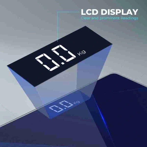 Gravity Prism Digital Weight Machine with Thick Tempered Glass & LCD Display Weighing Scale (Dark Blue) - Cornflower Blue