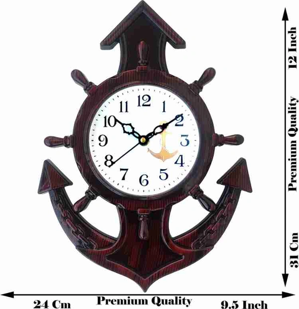 Analog 31 cm X 24 cm Wall Clock (Brown, With Glass, Standard)