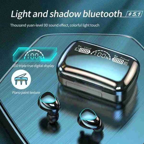 Tws Wireless Bluetooth Headset With Power Bank M10 Bluetooth Headset (Black, True Wireless)