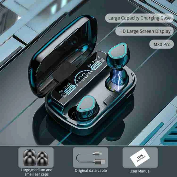 Tws Wireless Bluetooth Headset With Power Bank M10 Bluetooth Headset (Black, True Wireless)