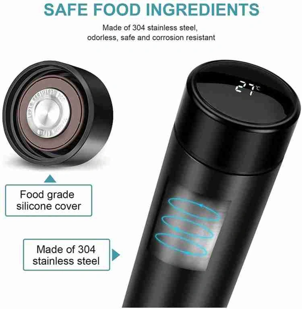 Smart Vacuum Insulated kivalo Water Bottle with LED Temperature Display 500 ml Bottle (Pack of 1, Black, Steel)