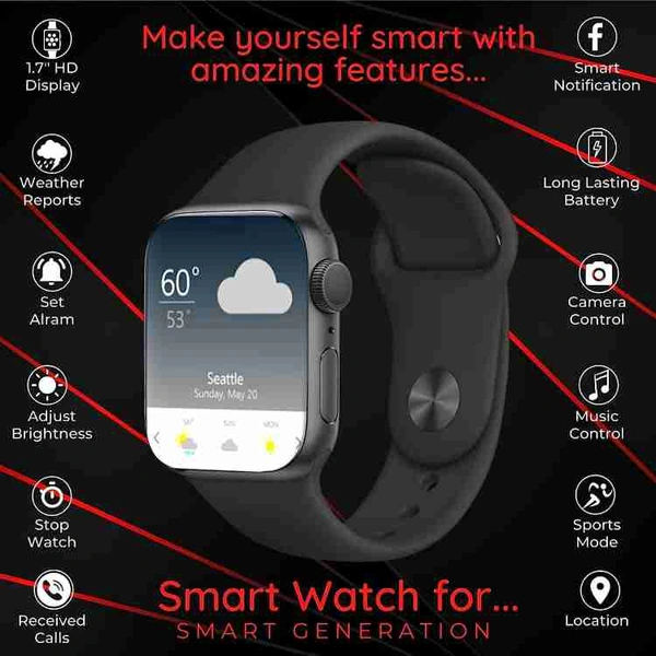 T500 Touch Watch with Durable Strap Music Operate Smartwatch (Black Strap, Free Size) - Black