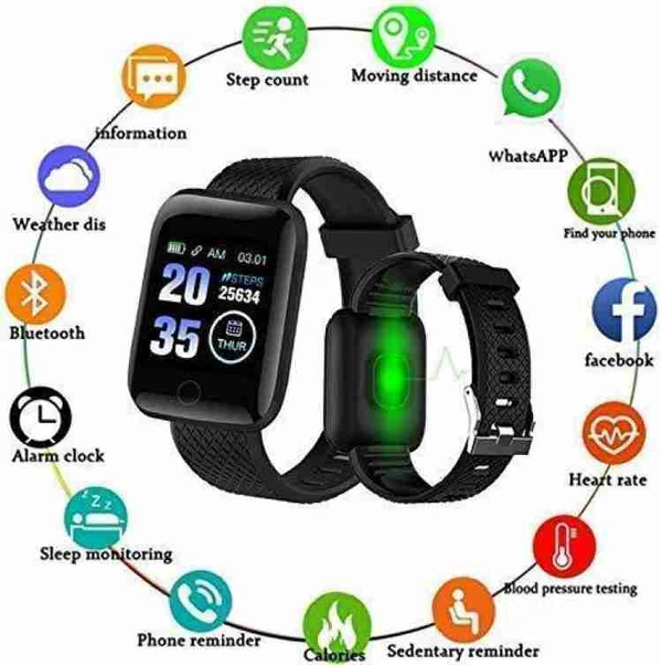 ID116 smart fitness band for unisex Smartwatch (Black Strap, Free size)