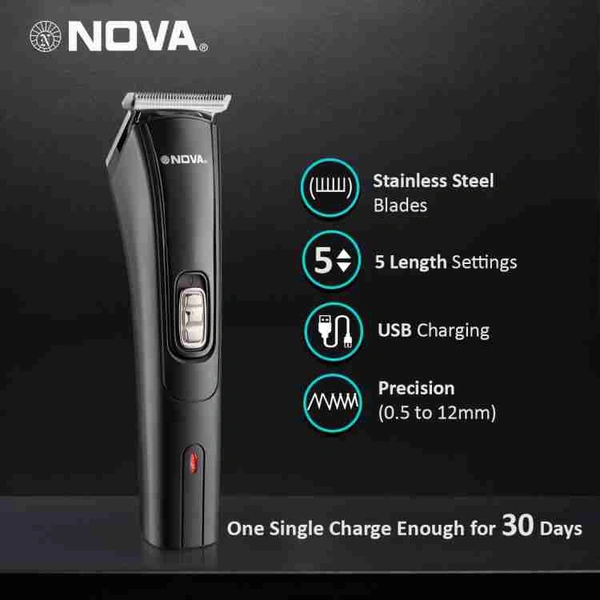 NOVA NHT 1039 USB Trimmer 45 min Runtime 4 Length Settings (Black) - Black