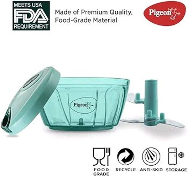 Pigeon Polypropylene Mini Handy and Compact Chopper with 3 Blades for Effortlessly Chopping Vegetables and Fruits for Your Kitchen (12420, Green,