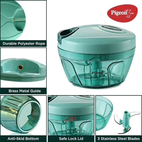 Pigeon Polypropylene Mini Handy and Compact Chopper with 3 Blades for Effortlessly Chopping Vegetables and Fruits for Your Kitchen (12420, Green,