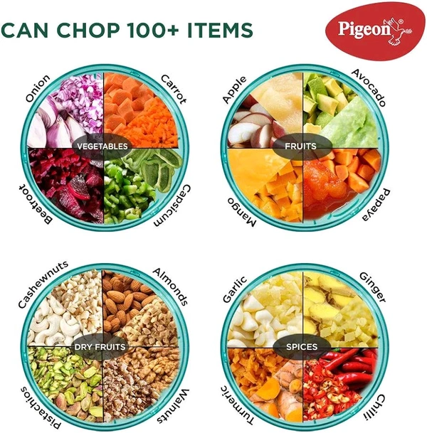 Pigeon Polypropylene Mini Handy and Compact Chopper with 3 Blades for Effortlessly Chopping Vegetables and Fruits for Your Kitchen (12420, Green,