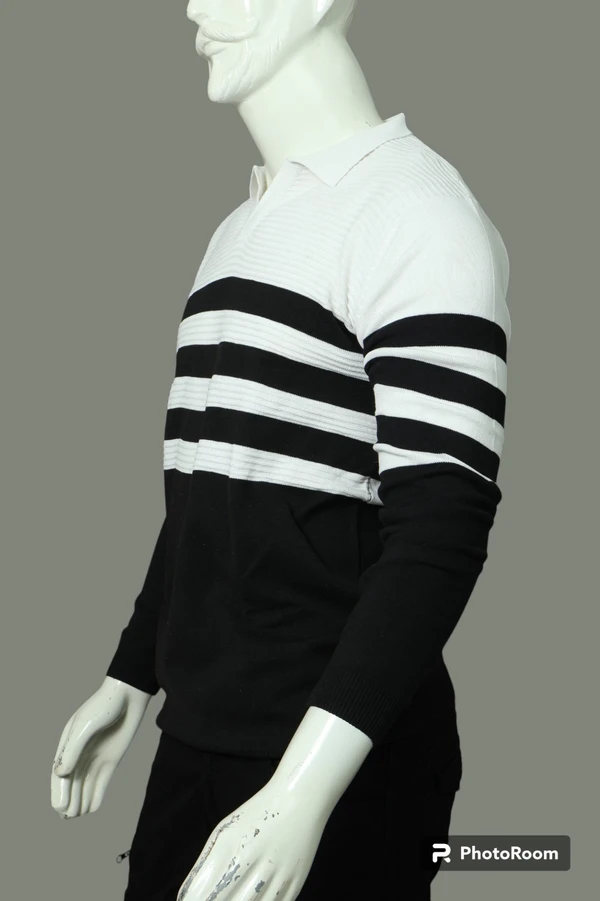 BLACKSANDWHITE Half Black & White Sweatshirt with Black Stripes - M