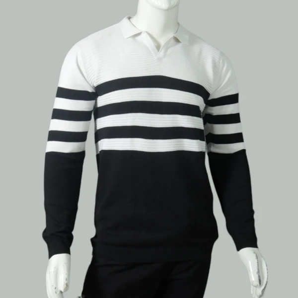 Half Black & White Sweatshirt with Black Stripes