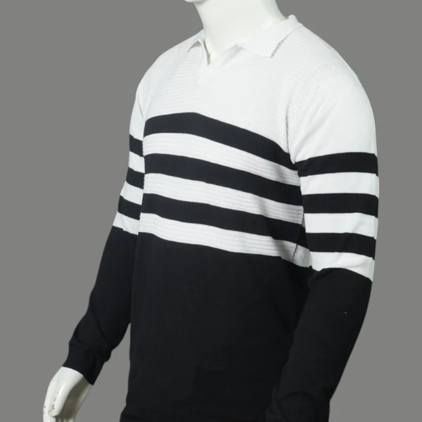 BLACKSANDWHITE Half Black & White Sweatshirt with Black Stripes - M