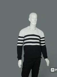 BLACKSANDWHITE Half Black & White Sweatshirt with Black Stripes - M