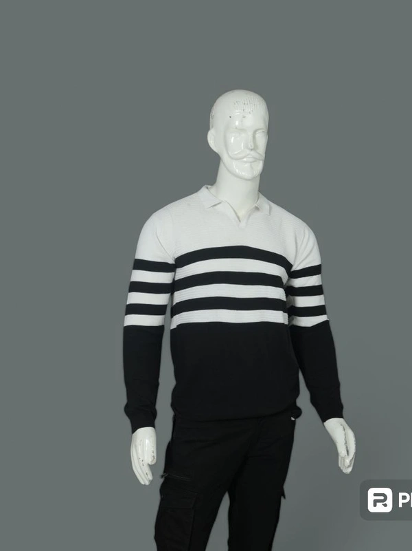 BLACKSANDWHITE Half Black & White Sweatshirt with Black Stripes - M