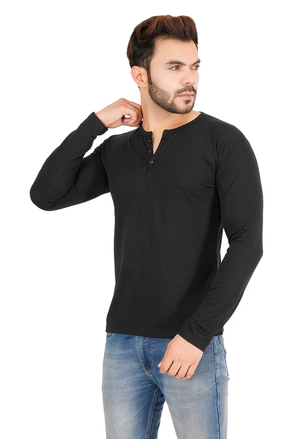 BLACKSANDWHITE Henely Style Black T-shirt - L