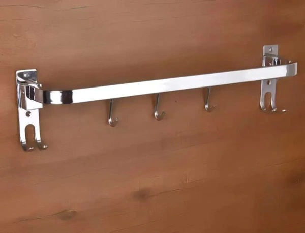 Sant Krupa Steel  Stainless Steel Wall Mounted Folding Towel Rod/Towel Bar/Towel Stand With Hooks Chrome Finish (Pack Of 1)