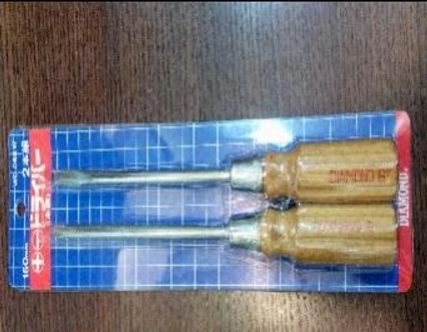 Screw Driver Set Wooden Handle 1Philips+1Flat 2pc Set 200×8mm