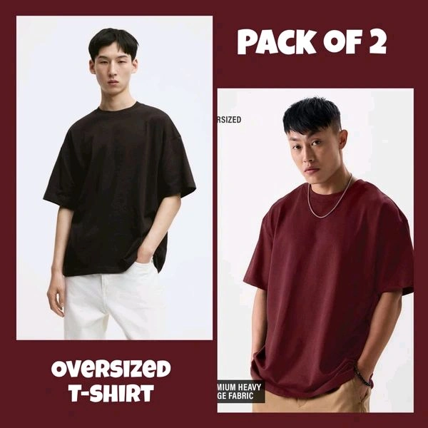 Oversized Plain T-Shirt (Pack of 2) | 240 GSM | Premium Cotton - Xl-42