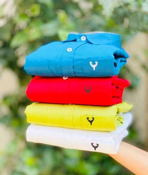 Plain Shirts For Men|4 Pc Combo| Cotton Regular Fit Shirt  - M