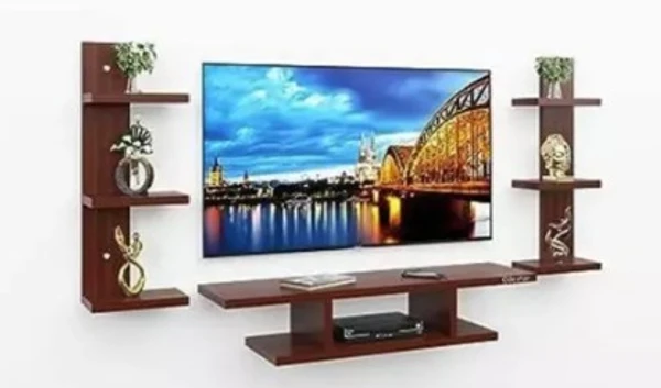 Wooden New Beautiful TV Entertainment Unit/TV Cabinet for Wall/Set Top Box Holder for Home/Wall Set Top Box Shelf Stand/TV Stand Unit for Wall for Living Room (Wenge White ) TV Mounts & Stands,idel for 32 inch led tv - 32" + TV UNIT