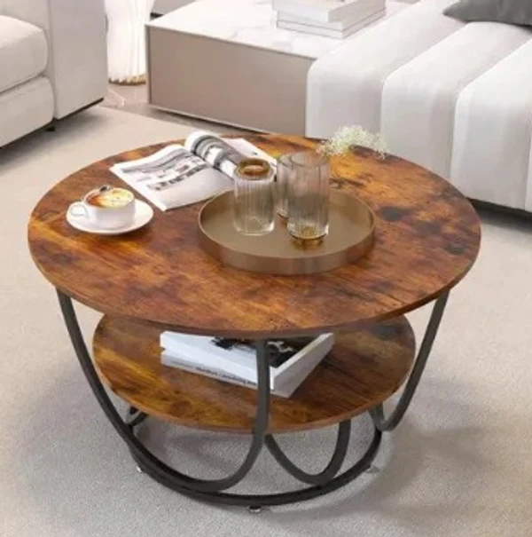 Wooden and Wrought Iron Coffee Table Classic Tea Table with Black Metal Frame - Modern Sofa Center Table for Living Room Bedroom or Apartments (Black-Walnut) - Product Breadth : 60 cm  Product Height : 50 cm  Product Length : 60 cm, BLACK