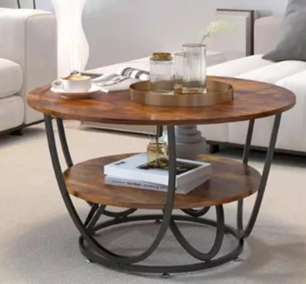 Wooden and Wrought Iron Coffee Table Classic Tea Table with Black Metal Frame - Modern Sofa Center Table for Living Room Bedroom or Apartments (Black-Walnut) - Product Breadth : 60 cm  Product Height : 50 cm  Product Length : 60 cm, BLACK