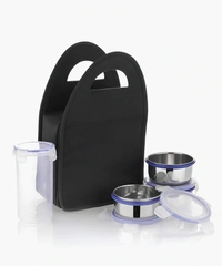 COMPACT STAINLESS STEEL AIRTIGHT LUNCH BOX SET - 4 PCS (3 LEAKPROOF CONTAINERS AND 1 BOTTLE)