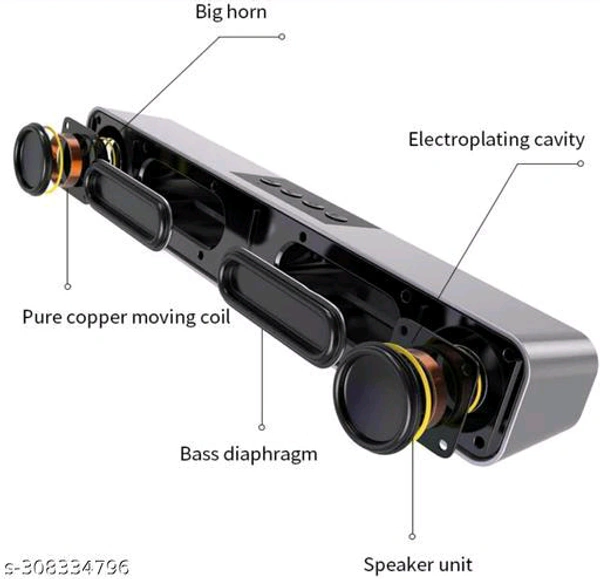 Woos Soundbar With Full Range Drive 5.0 Bluetooth , 10W RMS Home Theater 3D Sound Quality Soundbar ( Grey - Pack Of 1) - Black