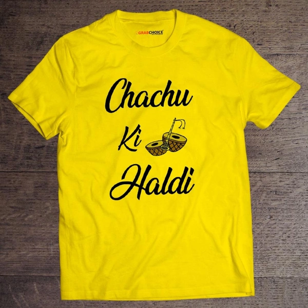 Chachu Ki Haldi T-shirt For Wedding Ceremony - Round Neck - Yellow, XL